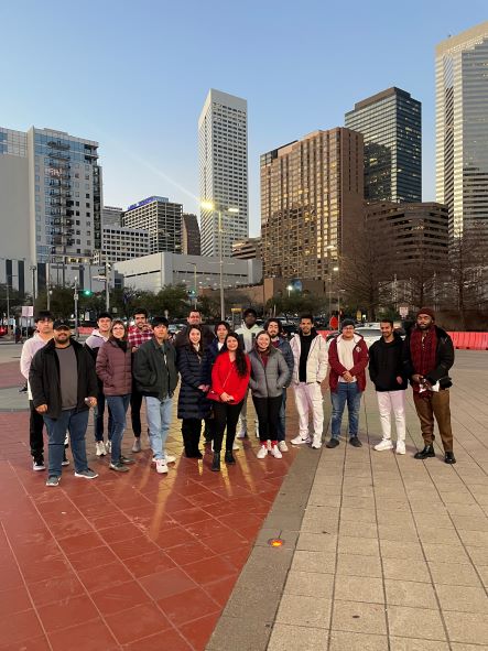 Students with Houston Skyline