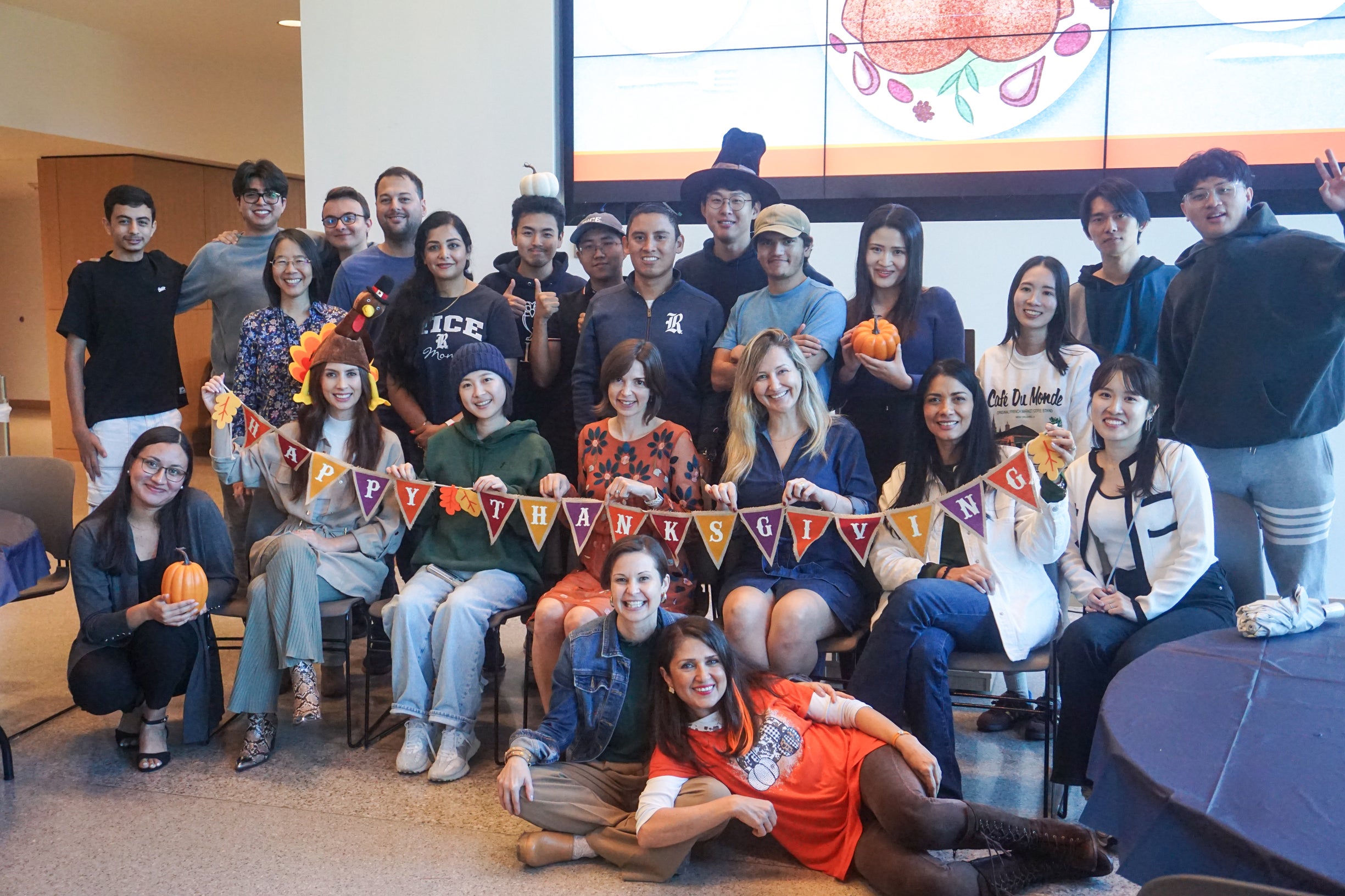 a group of international students celebrating Thanksgiving