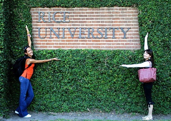 Andrea with a classmate on the Rice University campus