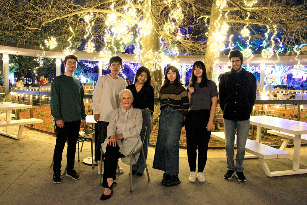 teacher and students at Houston Zoo Lights