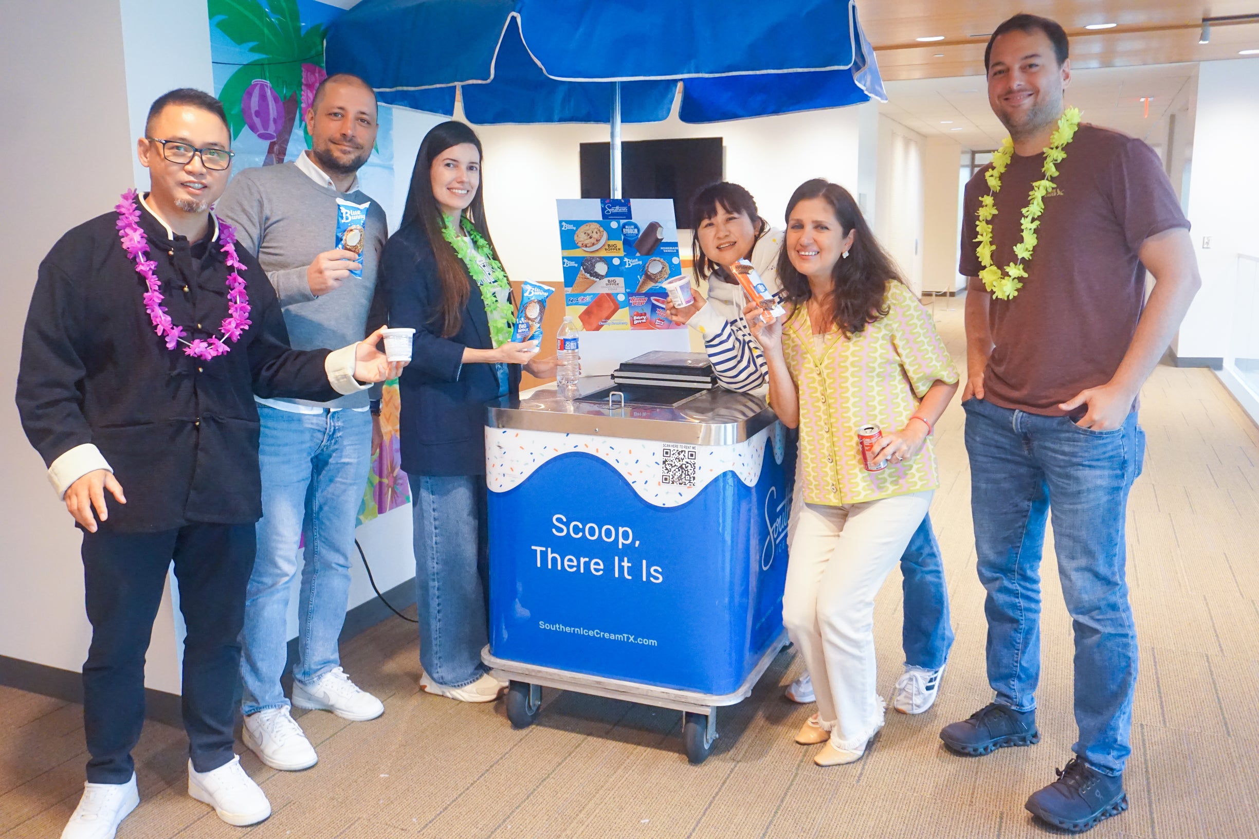 students standing around an ice cream cart