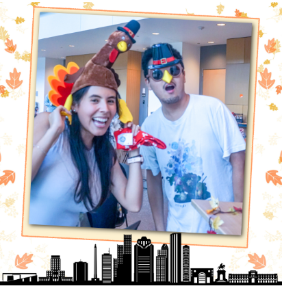 college students at a thanksgiving party