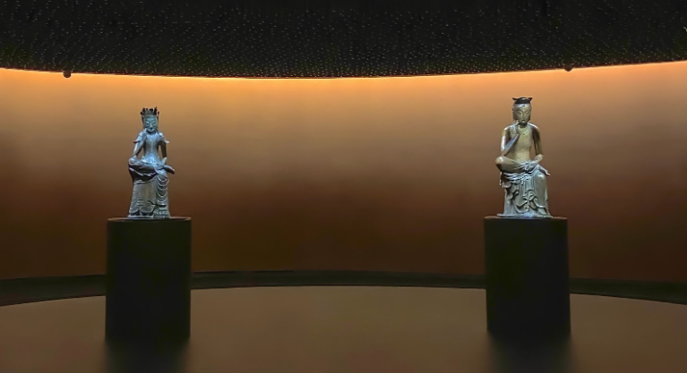 Two statues in the Korean Buddhist art style at the National Museum of Korea